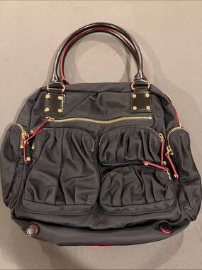 MZ Wallace Black Nylon Bag - Red Trim and detachable crossbody strap and pouch